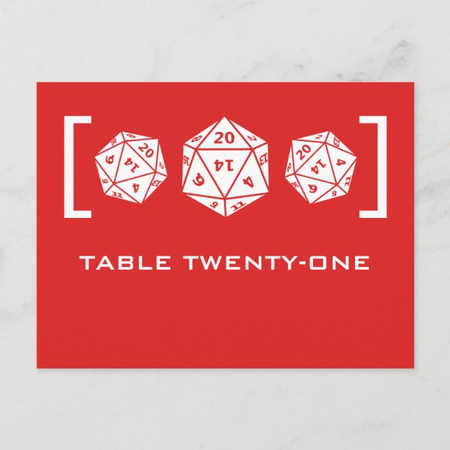 Red D20 Dice Gamer Tischnummer Postcard (Vorderseite)