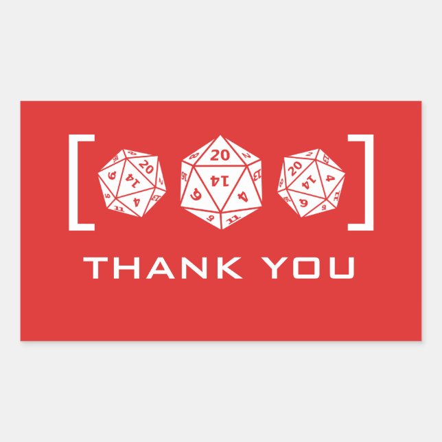 Red D20 Dice Gamer Vielen Dank, dass Sie Sticker h (Vorderseite)
