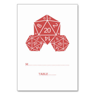 Red D20 Dice-Platzkarte Tischnummer