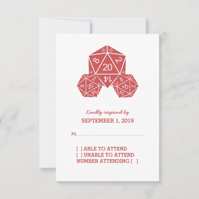 Red D20 Dice Response Card RSVP Karte (Vorderseite)