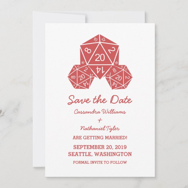 Red D20 Dice Save the Date einladen Einladung (Vorderseite)