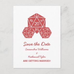 Red D20 Dice Save the Date Postkarte