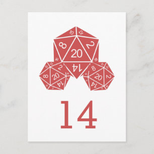 Red D20 Dice Tischnummer Postkarte