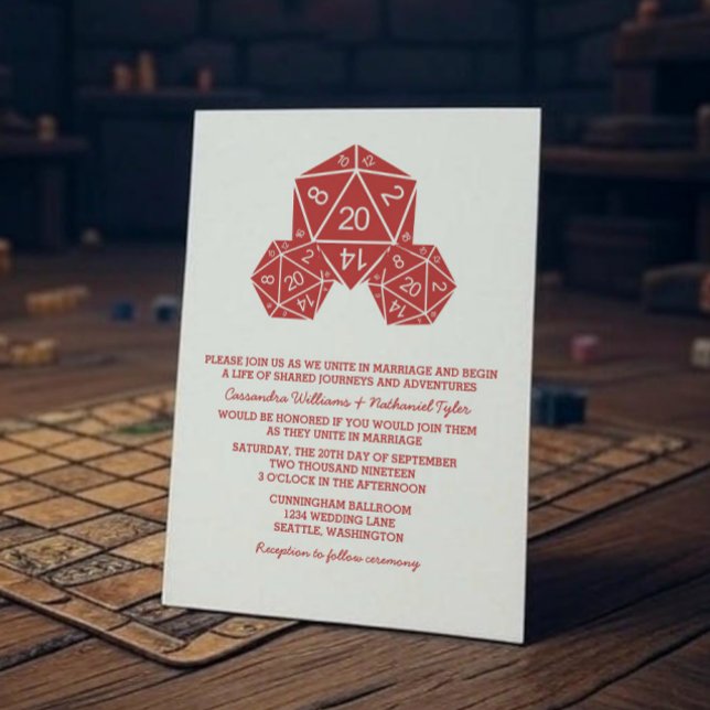 Red D20 Dice Wedding Einladung (Red D20 Dice Wedding Invite)