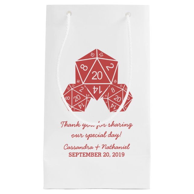 Red D20 Dice Wedding Gift Bag Kleine Geschenktüte (Vorderseite)
