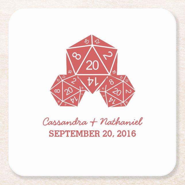 Red D20 Dice Wedding Paper Untersetzer (Vorderseite)