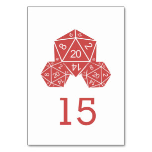Red D20 Dice Wedding Table Card Tischnummer