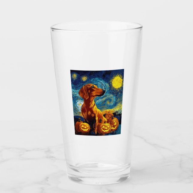 Red Dachshund of van gogh starry night halloween F Glas (Vorderseite)