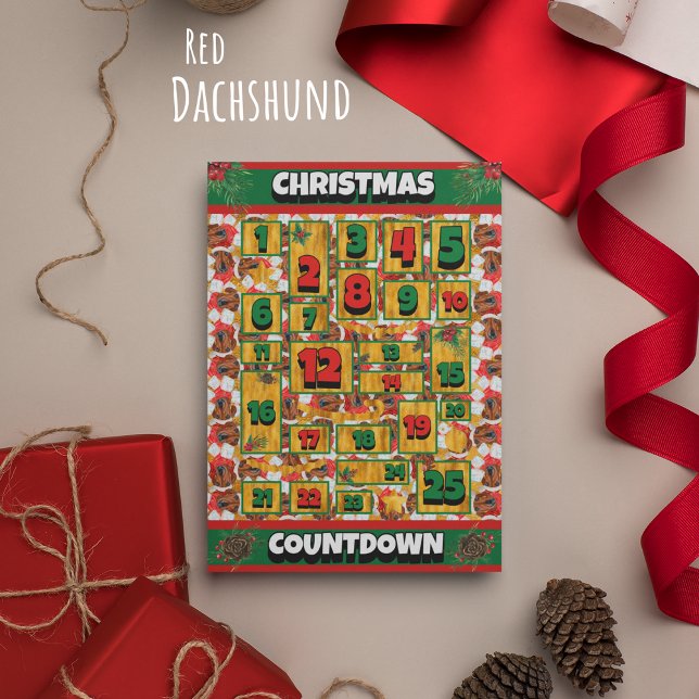Red Dackel Dog Countdown Weihnachtsfest Advent Feiertagskarte (Von Creator hochgeladen)