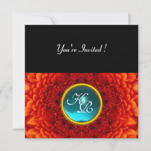 RED DAHLIA, AQUAMARINE, hellblau, schwarz Einladung