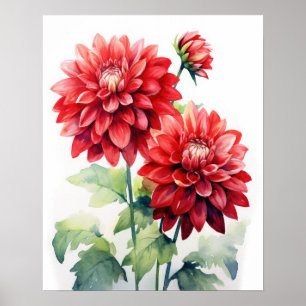 Red Dahlia Blume Art Print Poster
