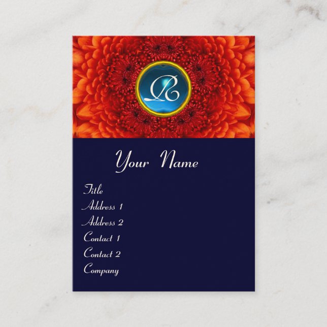 RED DAHLIA MONOGRAM, SAPPHIRE, blau gelb Visitenkarte (Vorderseite)