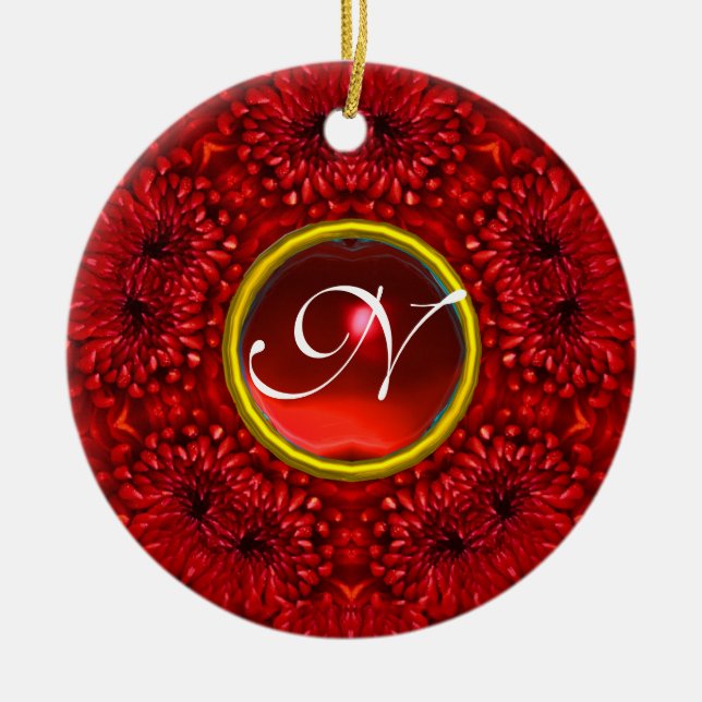 RED DAHLIA RUBY MONOGRAM KERAMIK ORNAMENT (Vorne)