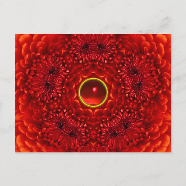 RED DAHLIA UND RUBY GEMSTONE Floral Postkarte (Vorderseite)