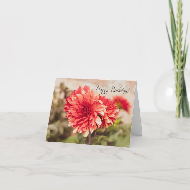 Red Dahlias Birthday Card Karte (Vorderseite)