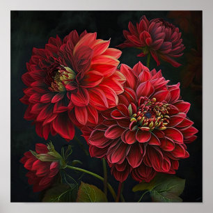 Red Dahlias Blume Art Print Poster