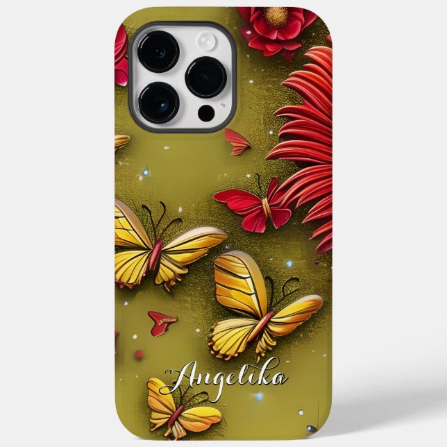 Red Daisies Gold Butterfells Personalisierter Name Case-Mate iPhone Hülle (Rückseite)