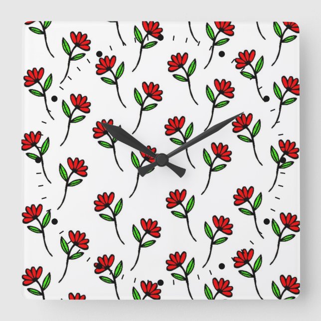 Red Daisies Quadratische Wanduhr (Vorderseite)