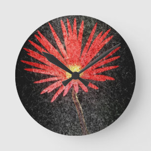 Red Daisy Flower Painting Runde Wanduhr