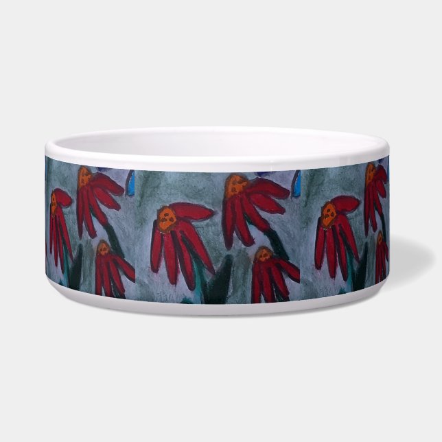 Red Daisy Keramik Pet Bowl Napf (Vorderseite)