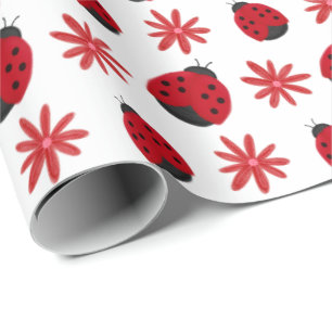 Red Daisy Ladybug Pattern Wrapping Geschenkpapier