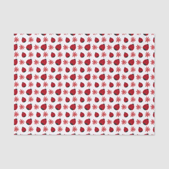 Red Daisy Ladybug Pattern Wrapping Seidenpapier (Vorderseite)