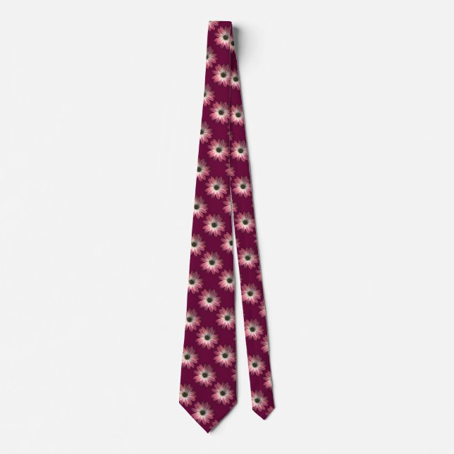 Red Daisy on Wine Leather Print Krawatte (Vorderseite)