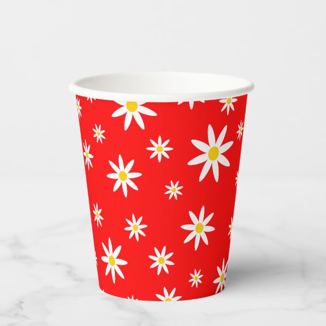 Red Daisy Paper Cups Pappbecher (Vorderseite)