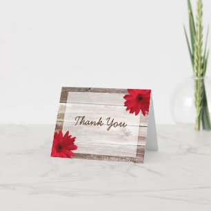 Red Daisy Rustic Barn Wood Thank You Dankeskarte