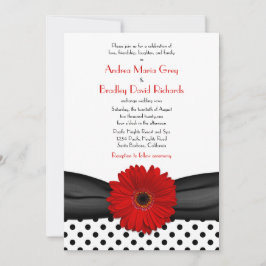 Red Daisy Schwarz-weiß Polka Dot Wedding Einladung