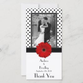 Red Daisy Schwarz-weiß Polka Dot Wedding Fotokarte Dankeskarte