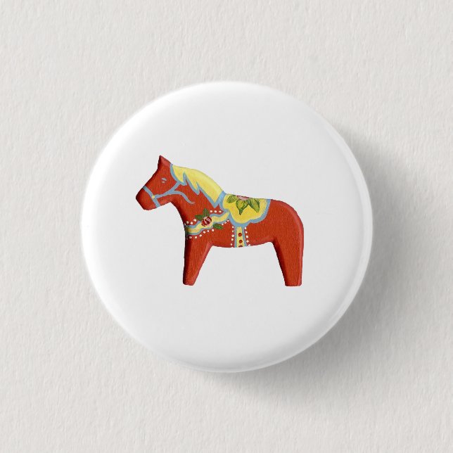 Red Dala Horse # 8 Button (Vorderseite)