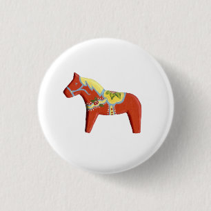 Red Dala Horse # 8 Button