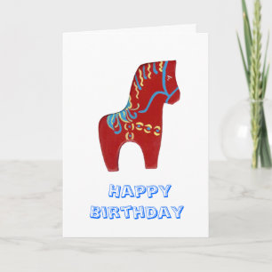 Red Dala Horse Birthday Card Karte