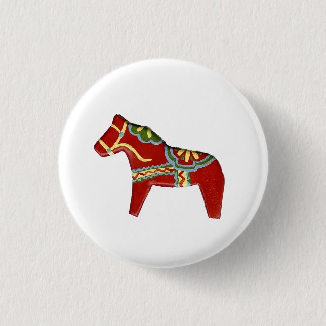 Red Dala Horse Design #5 Button/Schaltfläche Button (Vorderseite)