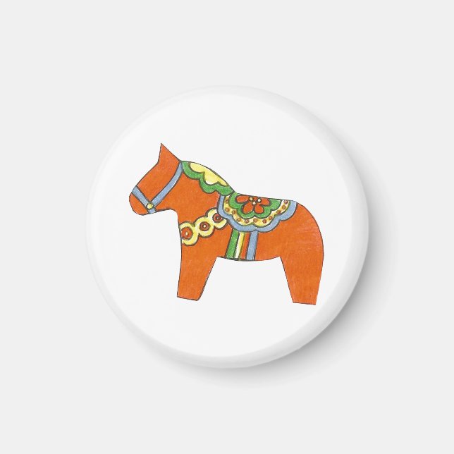 Red Dala Horse Magnet (Vorne)