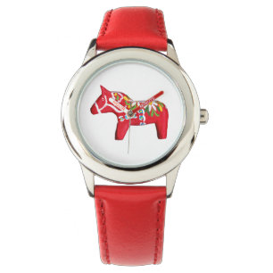 Red Dala Horse mit Daisies Armbanduhr