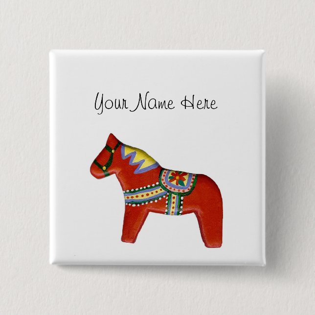 Red Dala Horse Name Tag Button (Vorderseite)