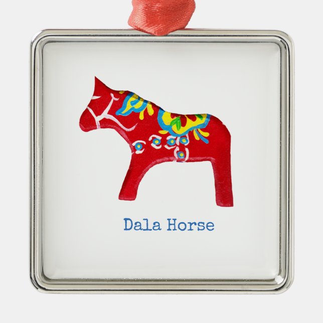 Red Dala Horse Ornament Aus Metall (Vorne)