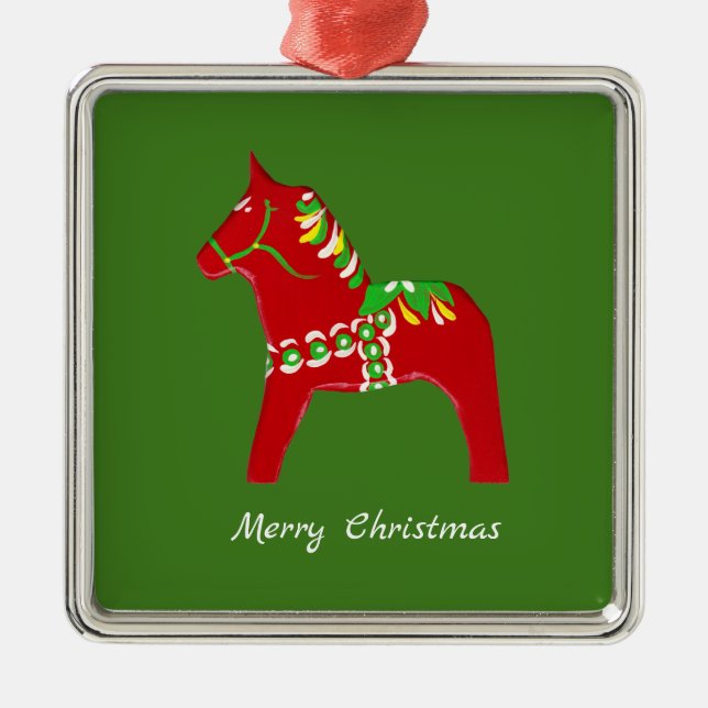 Red Dala Horse Ornament Aus Metall (Vorne)