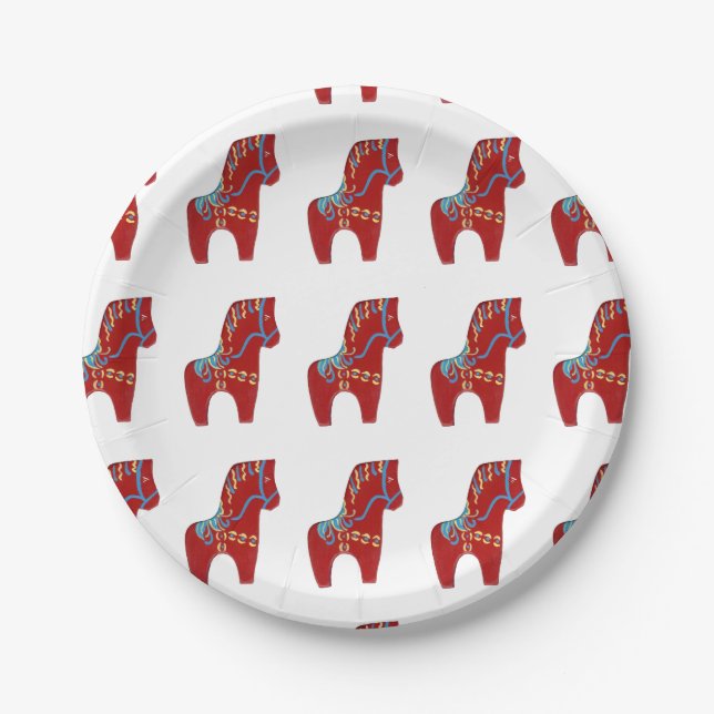 Red Dala Horse Paper Plate Pappteller (Vorderseite)