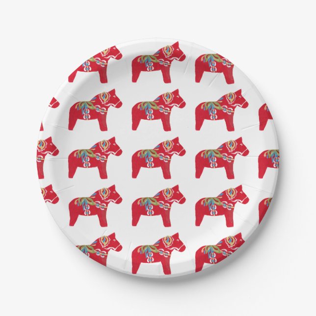 Red Dala Horse Paper Plate Pappteller (Vorderseite)
