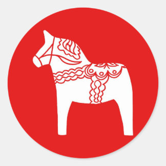 Red Dala Horse Runder Aufkleber