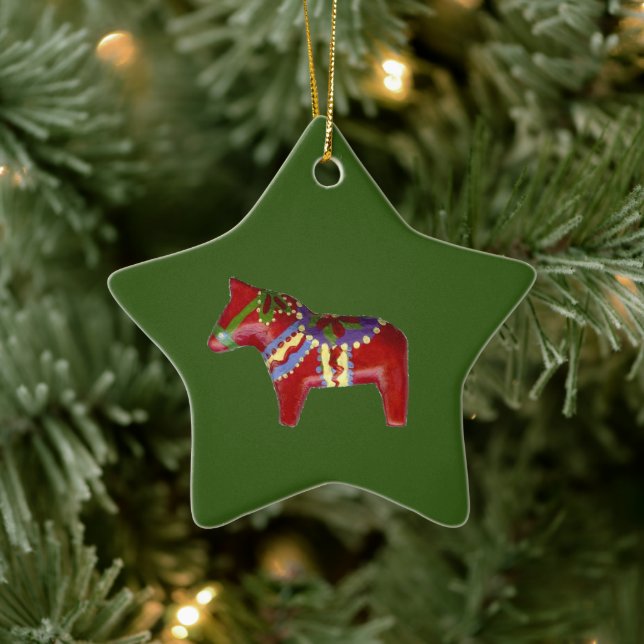 Red Dala Horse # ! Star Ornament (Baum)