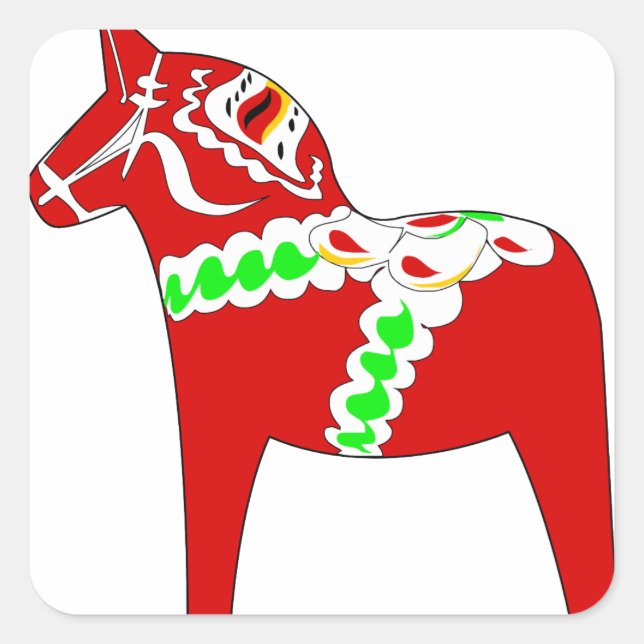 Red Dalarna Horse Quadratischer Aufkleber (Vorderseite)
