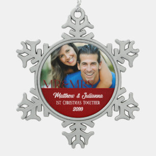 Red Damask 1. Weihnachtsfest Zusammen Foto Schneeflocken Zinn-Ornament