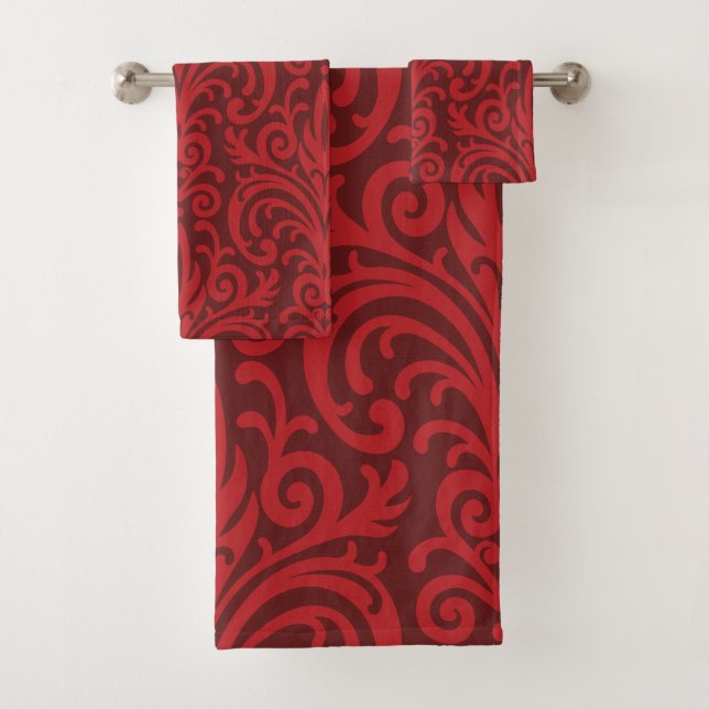Red Damask Badhandtuch Set (Insitu)