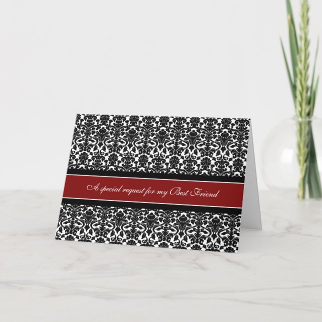 Red Damask Best Friend Bridesmaid Einladungskarte (Vorderseite)