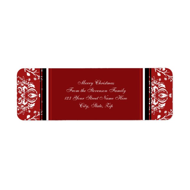 Red Damask Christmas Address Labels (Vorne)