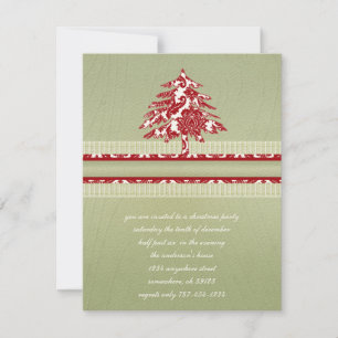Red Damask Christmas Wood Grain Tree Einladung
